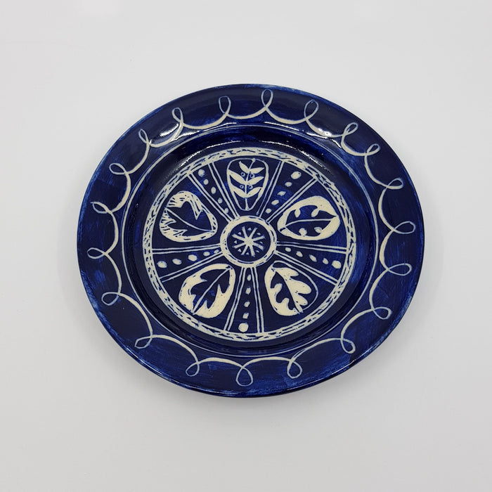 'Engraved' tea plate, blue (AH657A)