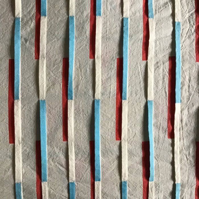 Blue with Red Strips Calico Bedspread (JB39)