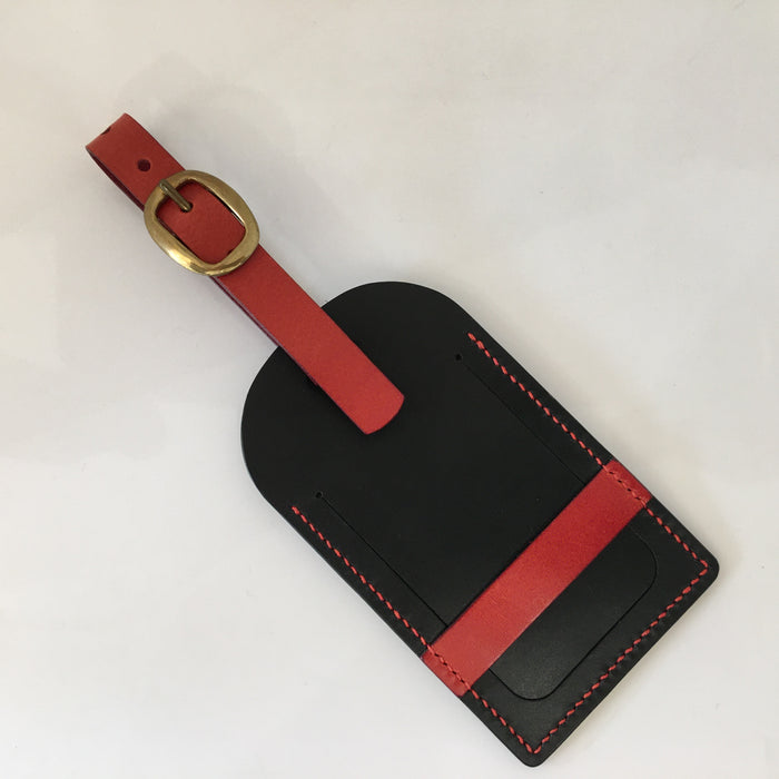 Luggage Tag in Black/Red Hide (MAM178)