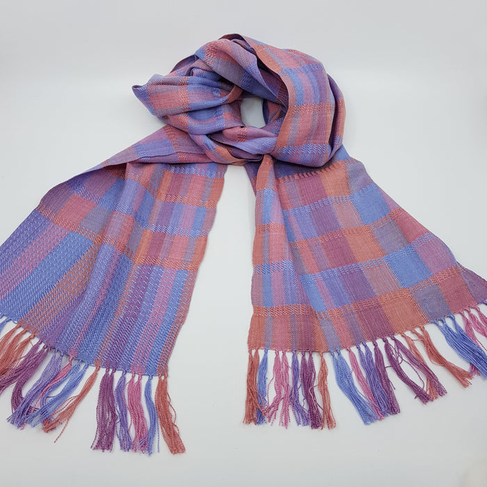 Handwoven Silk Scarf, soft pinks and lilac (SB06)