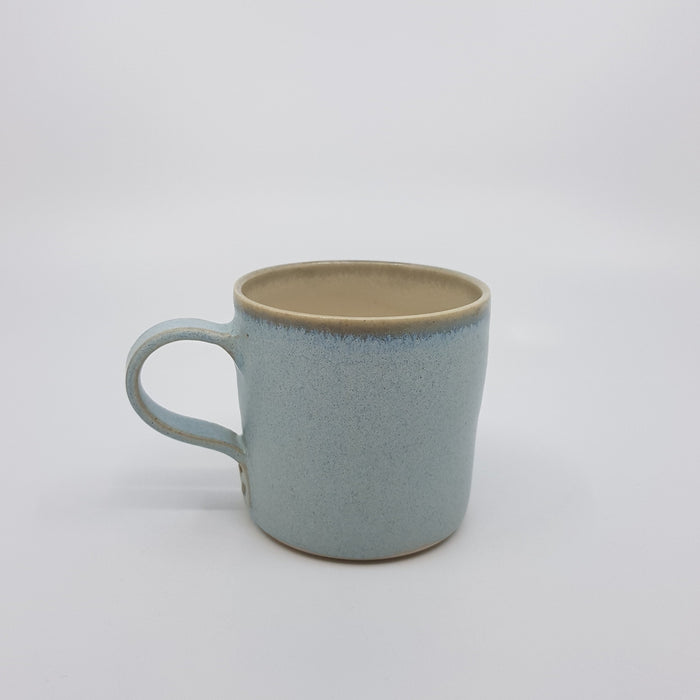 Espresso Cup, satin pale blue/ white glaze, grey rim (TL470)