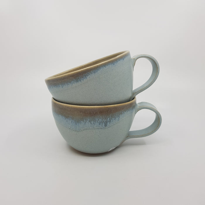 Curve Cup, satin pale blue/ white glaze, grey rim (TL474)