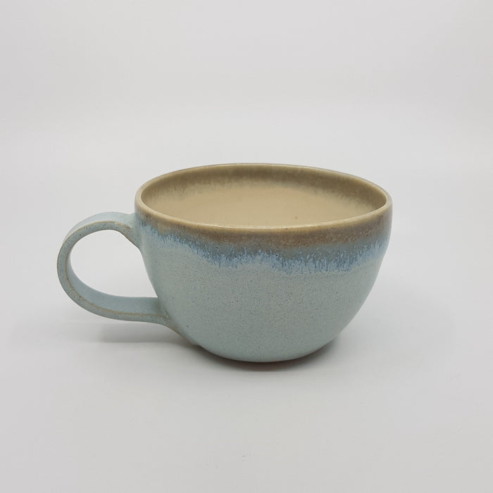 Curve Cup, satin pale blue/ white glaze, grey rim (TL474)