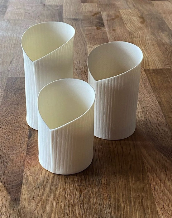Porcelain Tealight Trio, 'wood grain' design (AB80A)