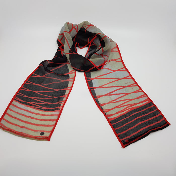 Narrow scarf, red/grey/black (JB25)