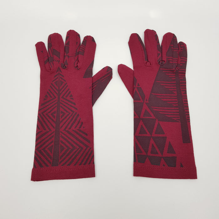 'Tree Birds' Short Gloves, burgundy (KC93A)