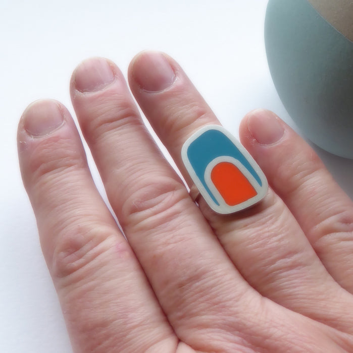 Colourblock Ring, teal/orange (ST178)