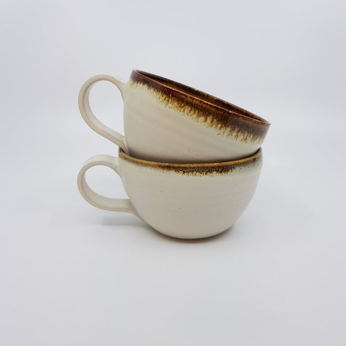 Curve Cup, satin cream/ turquoise glaze tenmoku rim (TL302)