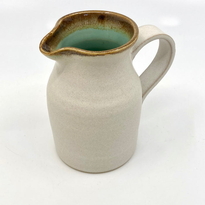Milk Jug, satin cream/ turquoise glaze tenmoku rim (TL305)