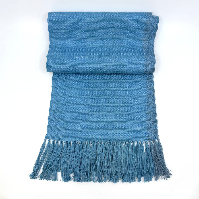 Handwoven silk and linen scarf, turquoise, textured stripes (SB205)