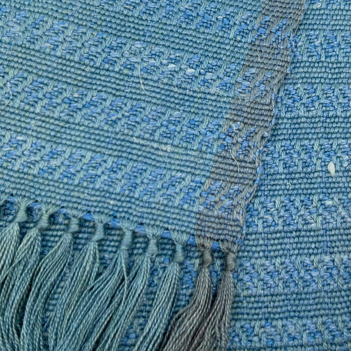 Handwoven silk and linen scarf, turquoise, textured stripes (SB205)