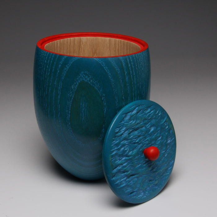 Blue, green lidded pot (PDE15)