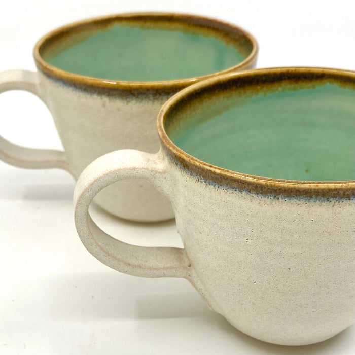 Curve Espresso Cup, satin cream/turquoise glaze tenmoku rim (TL293)