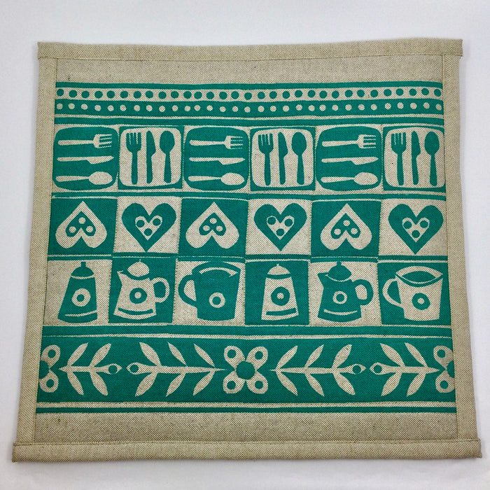 'Coffee Pot'  Quilted Table Mat Turquoise Green (KC118C)