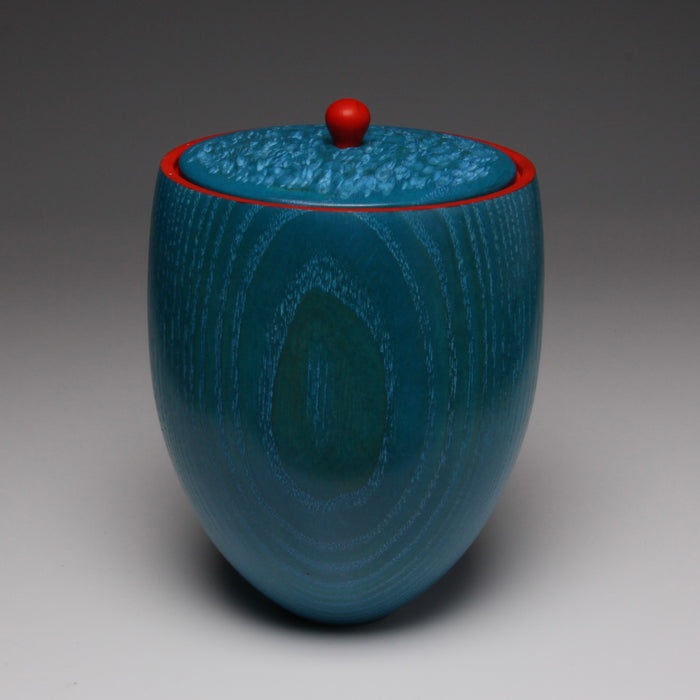 Blue, green lidded pot (PDE15)