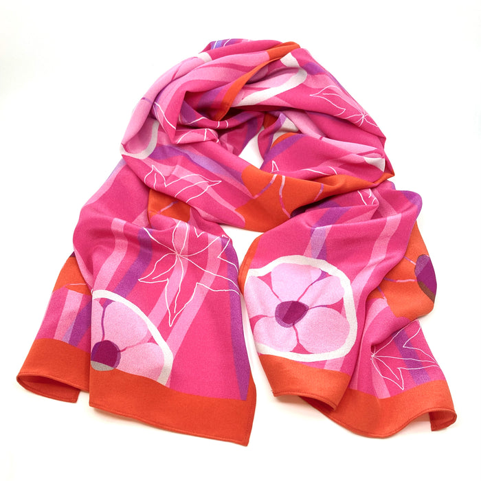 'Poppies and Roses' pink silk scarf (AN377)