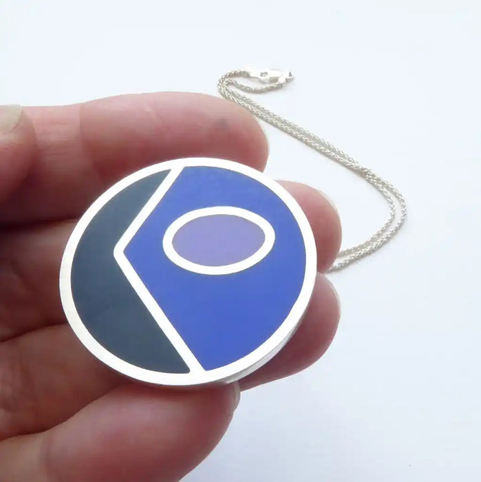 Colourblock Round Pendant, ink/sapphire/lilac (ST405)