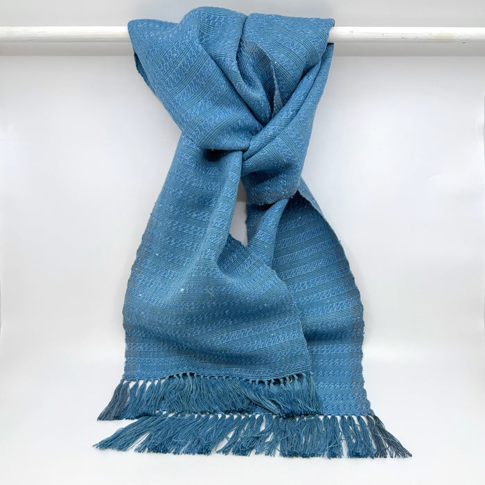Handwoven silk and linen scarf, turquoise, textured stripes (SB205)