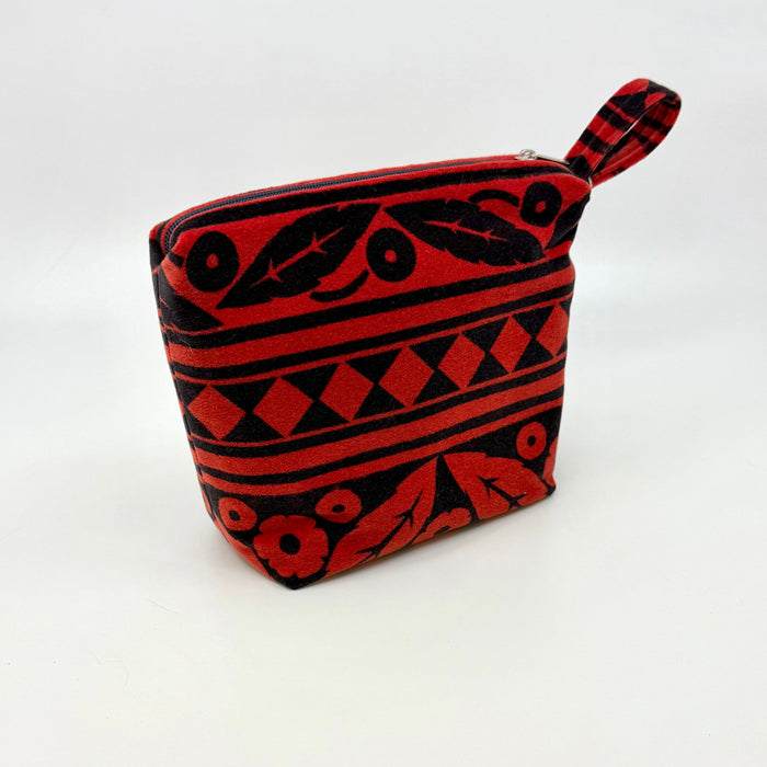 'Patchwork' velvet make up bag, red (KC131C)