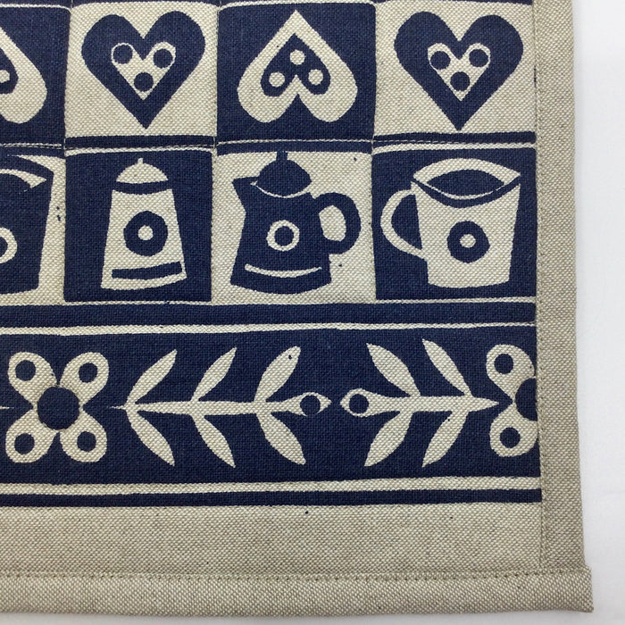 'Coffee Pot'  Quilted Table Mat Navy Blue (KC118A)