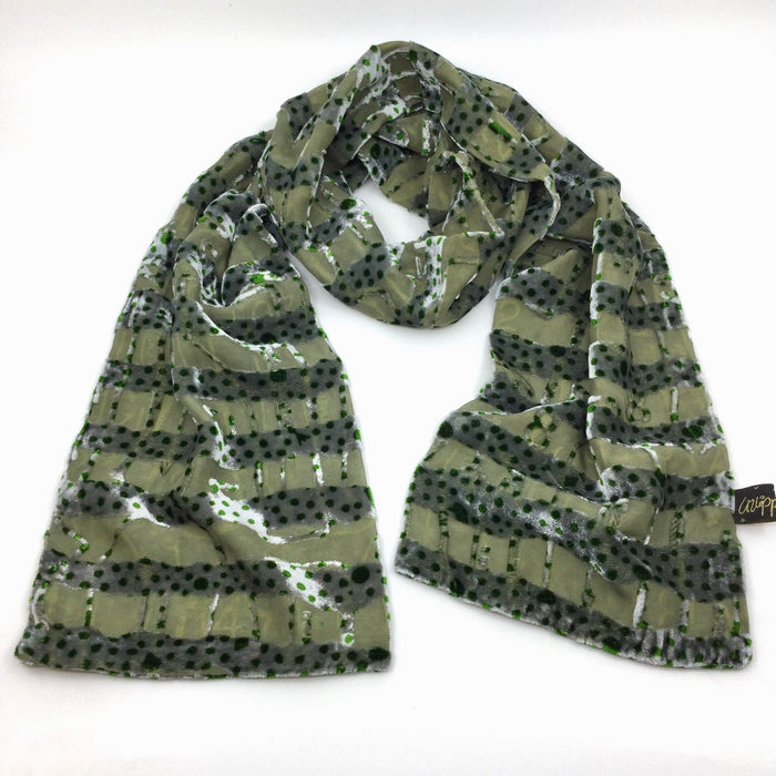 Devoré Scarf, Pattern Spots and Stripes, Sage/Pewter/Green (LL2405)