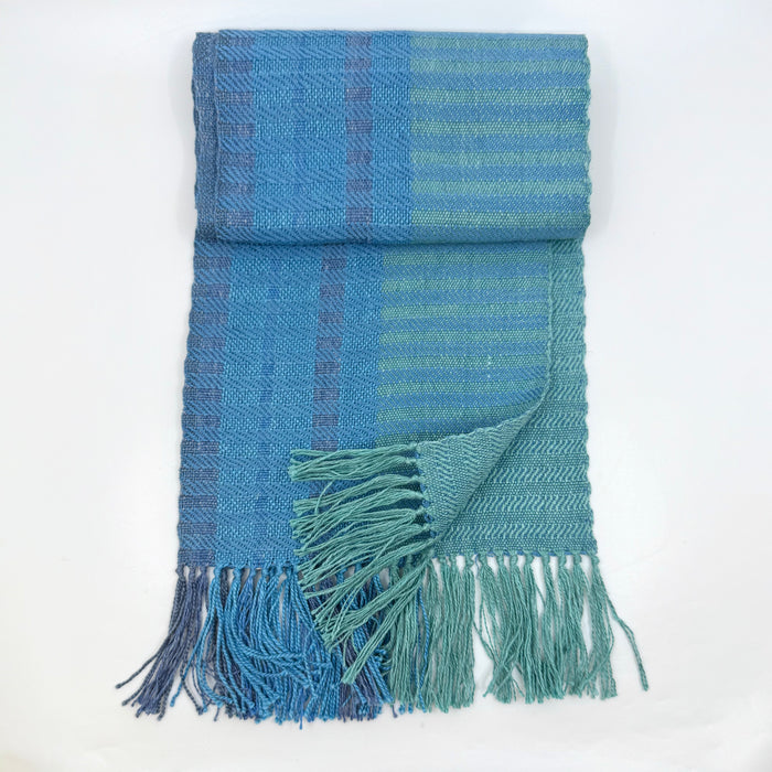 Handwoven silk and linen scarf, turquoise/mauve (SB207)