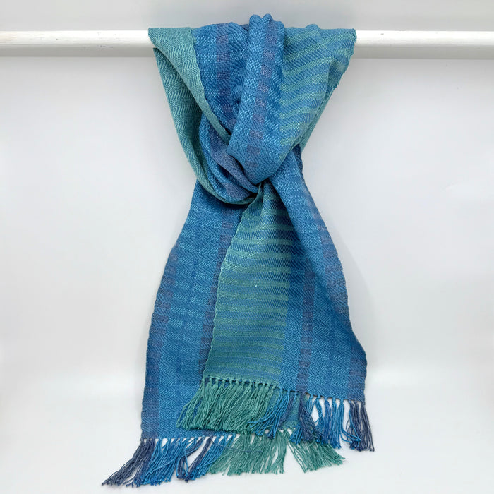 Handwoven silk and linen scarf, turquoise/mauve (SB207)