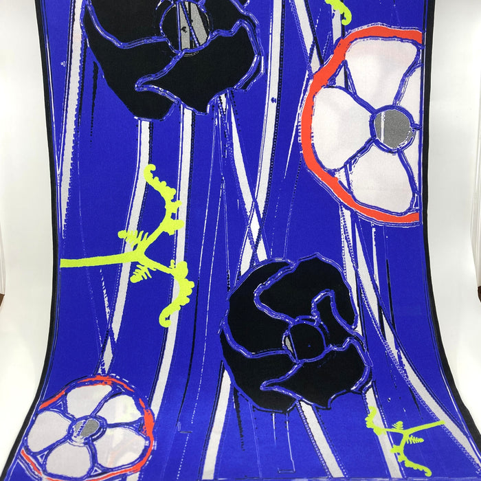 'Poppies and Roses' blue silk scarf (AN379)