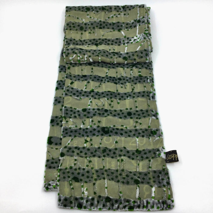 Devoré Scarf, Pattern Spots and Stripes, Sage/Pewter/Green (LL2405)