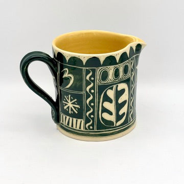 Medium jug, straight sided, 3 'J', green engraved (AH836)