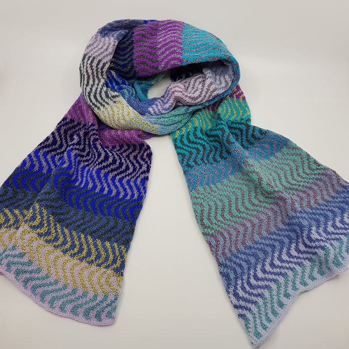 'Waves of Colour Sea' Scarf, wool/cashmere/silk (AD75)