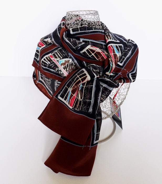 'St Omer 2' brown, silk scarf (AN322B)