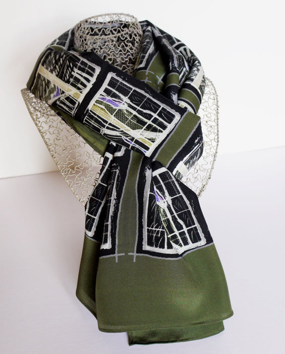 'St Omer 2' green, silk scarf (AN333)