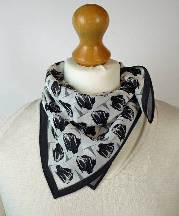 'Zooming In' white, silk scarf (AN347)