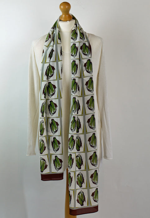 'Zooming In' white, silk scarf (AN351)