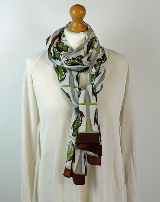 'Zooming In' white, silk scarf (AN351)