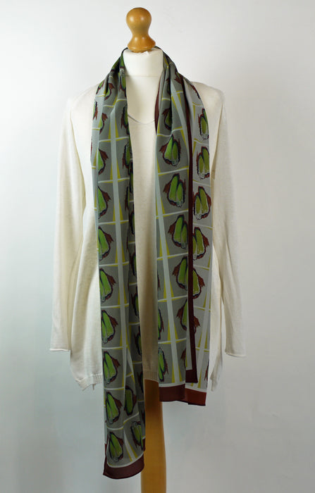 'Zooming In' grey/brown, silk scarf (AN353)