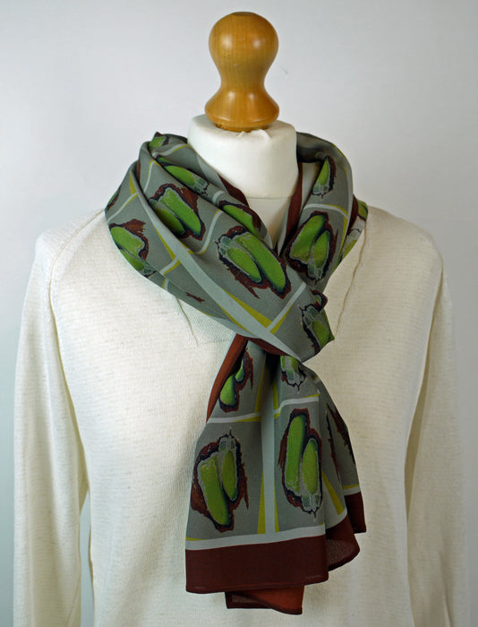 'Zooming In' grey/brown, silk scarf (AN353)