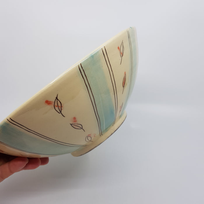 'Retro' large turquoise stripe bowl (AH644)