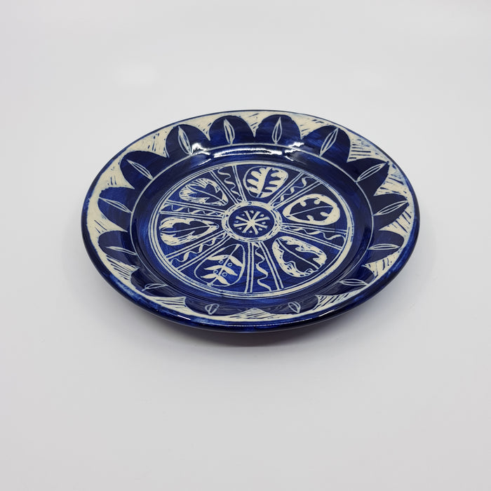 'Engraved' tea plate, blue (AH657B)