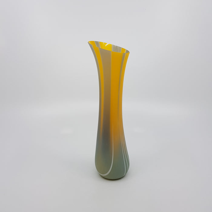 Vessel, celadon green/charcoal grey/marigold/yellow, five lines (BM51)
