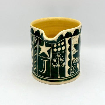 Medium jug, straight sided, 3 'J', green engraved (AH836)