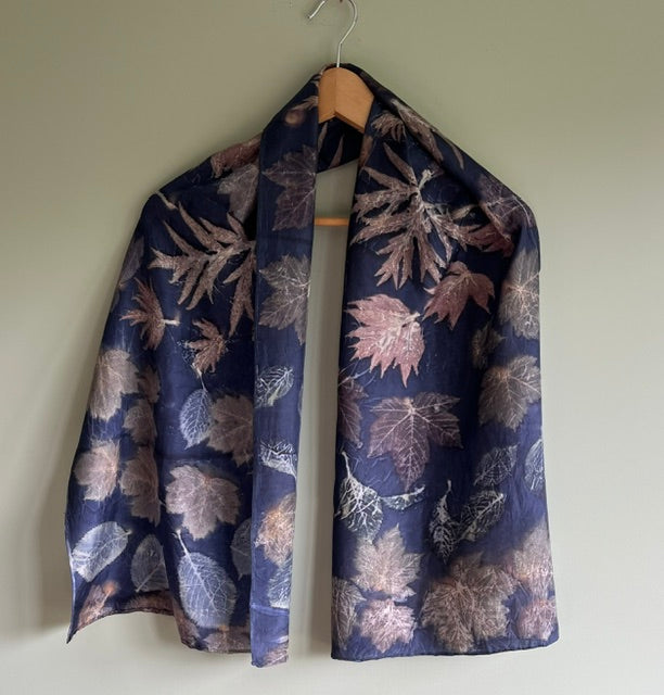 Light silk neck scarf, dark blue peony (CRE66)