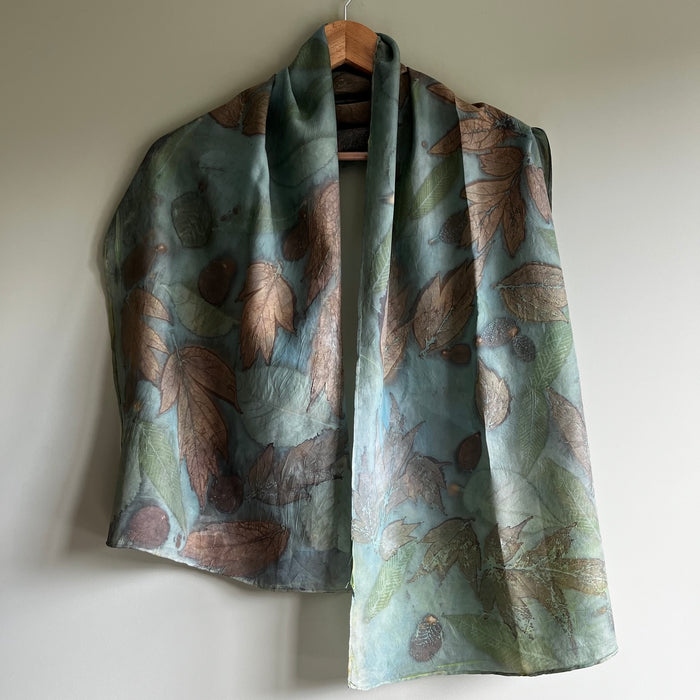 Light silk neck scarf, Bluegreen peony (CRE87)