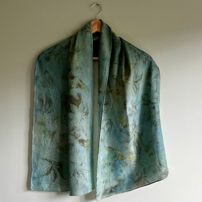 Light silk neck scarf, Pale teal maple  (CRE88)