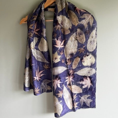 12mm habotai silk scarf, mid blue maple tulip mix  (CRE91A)