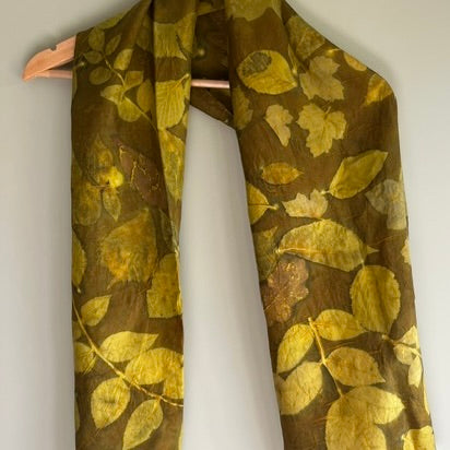 12mm habotai silk scarf, khaki and gold (CRE94A)