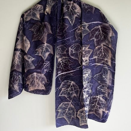 12mm habotai silk scarf, dark blue graphic tulip (CRE98)