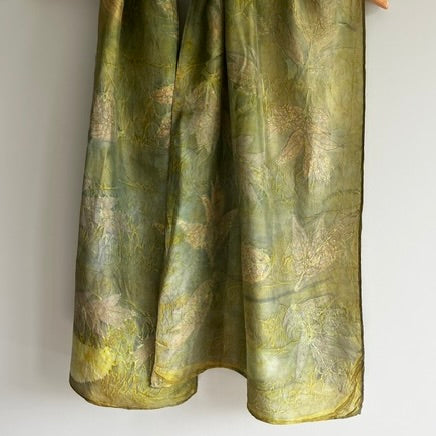 12mm habotai silk scarf, deep pond green and gold (CRE99)