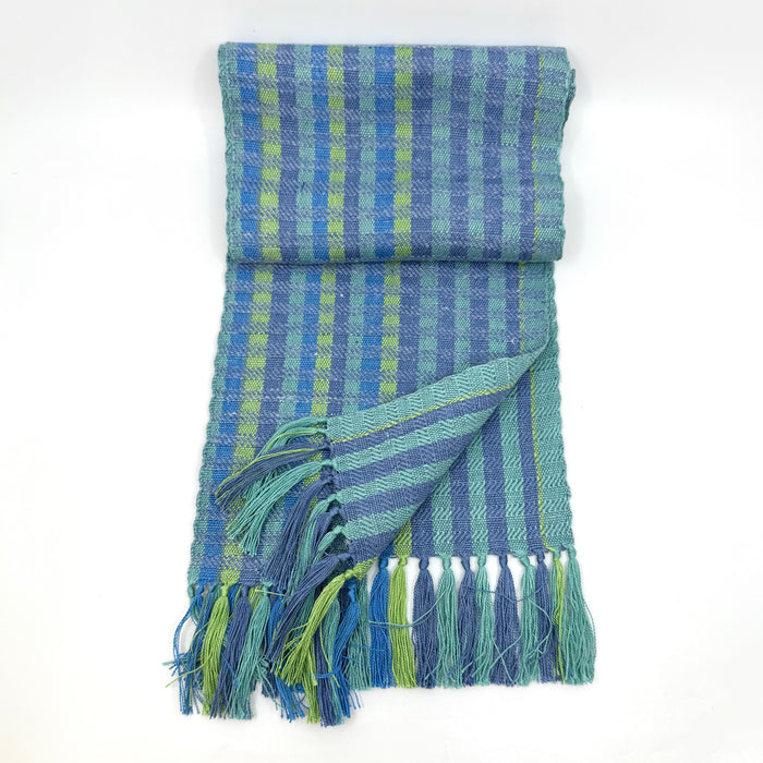 Handwoven silk and linen scarf, turquoise/mauve/lime (SB201)
